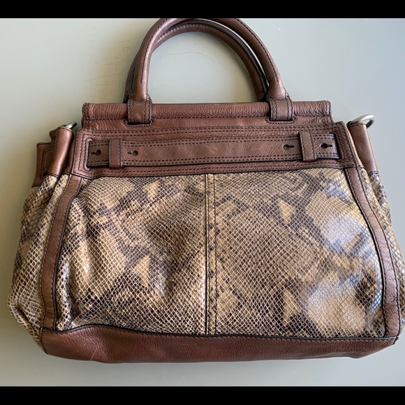 NWOT Fossil Snakeskin Brown Leather Satchel Purse - Picture 6 of 10